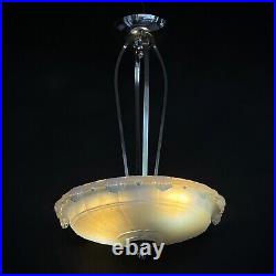 Art Déco Lampe à Suspension Chrome Lustre Lampe Opale Verre 1930s