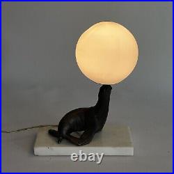 Art Déco Lampe de Table Phoque Commun Lampe Robbe Skulpturenlampe Marbre 1930er