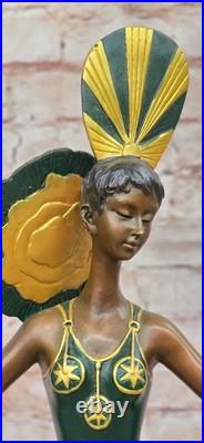 Art Déco / Nouveau Spéciale Patine Sexy Fille de Collection Bronze Statue
