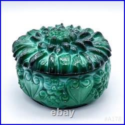 Art Déco Schlevogt Boîte avec Couvercle Coffret Malachite Verre Tournesol