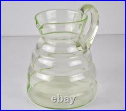 Art Déco Set Verre Carafe / Cruche + 4 Coupe Verre D'Uranium Um 1920 O768