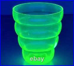 Art Déco Set Verre Carafe / Cruche + 4 Coupe Verre D'Uranium Um 1920 O768