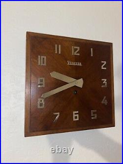 Art Deco Vedette Wall Clock French Chromed Original 1930 Walnut Fully restored