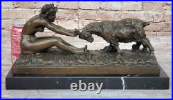 Art Déco Véritable Bronze Sculpture Par Gory Chair Fille Avec Bouc, Collection