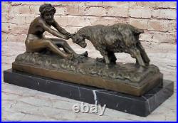 Art Déco Véritable Bronze Sculpture Par Gory Chair Fille Avec Bouc, Collection