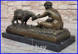 Art Déco Véritable Bronze Sculpture Par Gory Chair Fille Avec Bouc, Collection