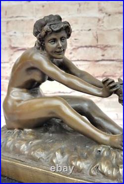 Art Déco Véritable Bronze Sculpture Par Gory Chair Fille Avec Bouc, Collection