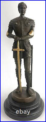 Art Déco Warrior Mâle Knight Marbre Base Bronze Sculpture de Collection Cadeau