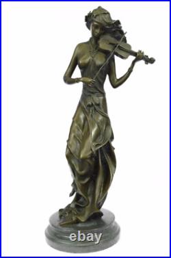 Art Déco de Collection Signée Original Jean La Femelle Violon Lecteur Bronze Art Art Déco de Collection Signée Original Jean La Femelle Violon Lecteur Bronze Art