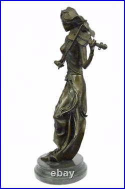 Art Déco de Collection Signée Original Jean La Femelle Violon Lecteur Bronze Art Art Déco de Collection Signée Original Jean La Femelle Violon Lecteur Bronze Art