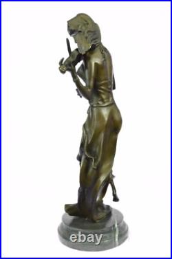 Art Déco de Collection Signée Original Jean La Femelle Violon Lecteur Bronze Art Art Déco de Collection Signée Original Jean La Femelle Violon Lecteur Bronze Art