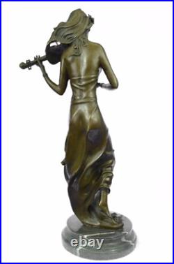 Art Déco de Collection Signée Original Jean La Femelle Violon Lecteur Bronze Art Art Déco de Collection Signée Original Jean La Femelle Violon Lecteur Bronze Art