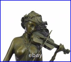 Art Déco de Collection Signée Original Jean La Femelle Violon Lecteur Bronze Art Art Déco de Collection Signée Original Jean La Femelle Violon Lecteur Bronze Art