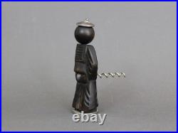 Art Deco silverplate & wood corkscrew, Old 1930s sailor figurine, Collectible