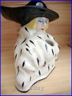 Art déco encrier polychrome Femme au chapeau Henry Delcourt Boulogne