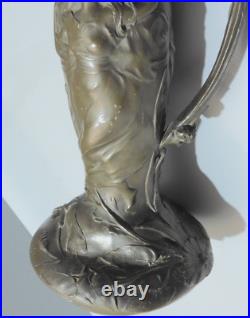 -BELLE AIGUIERE ART NOUVEAU en ETAIN PUR GARANTI Signée COLLECTION déco D