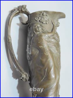 -BELLE AIGUIERE ART NOUVEAU en ETAIN PUR GARANTI Signée COLLECTION déco D