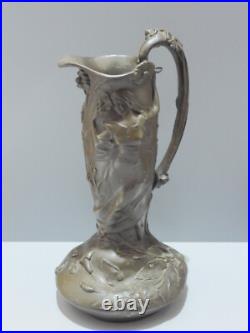 -BELLE AIGUIERE ART NOUVEAU en ETAIN PUR GARANTI Signée COLLECTION déco D