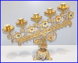 -BOUGEOIR D'EGLISE BRONZE XIXe 5 FEUX ART RELIGIEUX COLLECTION déco Table D