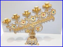 -BOUGEOIR D'EGLISE BRONZE XIXe 5 FEUX ART RELIGIEUX COLLECTION déco Table D