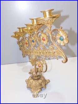 -BOUGEOIR D'EGLISE BRONZE XIXe 5 FEUX ART RELIGIEUX COLLECTION déco Table D
