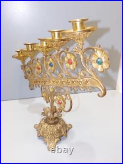 -BOUGEOIR D'EGLISE BRONZE XIXe 5 FEUX ART RELIGIEUX COLLECTION déco Table D