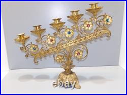 -BOUGEOIR D'EGLISE BRONZE XIXe 5 FEUX ART RELIGIEUX COLLECTION déco Table D