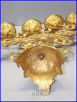 -BOUGEOIR D'EGLISE BRONZE XIXe 5 FEUX ART RELIGIEUX COLLECTION déco Table D