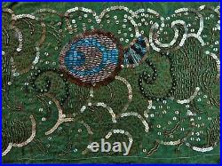 BRODERIE de PERLES & PAILLETTES sur TISSU ART DÉCO années 1920 90 cm X 23 cm