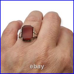 Bague Art déco en argent 835 et cornaline rectangulaire, vers 1930-1940, cade Bague Art déco en argent 835 et cornaline rectangulaire, vers 1930-1940, cade