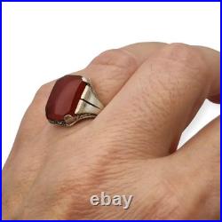 Bague Art déco en argent 835 et cornaline rectangulaire, vers 1930-1940, cade Bague Art déco en argent 835 et cornaline rectangulaire, vers 1930-1940, cade