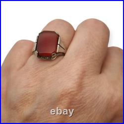 Bague Art déco en argent 835 et cornaline rectangulaire, vers 1930-1940, cade Bague Art déco en argent 835 et cornaline rectangulaire, vers 1930-1940, cade