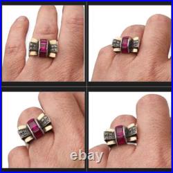 Bague vintage Art déco années 40 en argent et vue en or, rubis synthétique en Bague vintage Art déco années 40 en argent et vue en or, rubis synthétique en