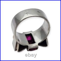 Bague vintage Art déco années 40 en argent et vue en or, rubis synthétique en Bague vintage Art déco années 40 en argent et vue en or, rubis synthétique en