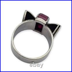 Bague vintage Art déco années 40 en argent et vue en or, rubis synthétique en Bague vintage Art déco années 40 en argent et vue en or, rubis synthétique en