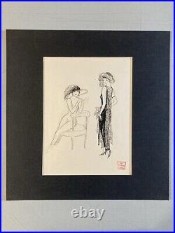 Beau Dessin Encre Art Deco 1945 Sur Papier Femme Collection Lily Greenham Mode