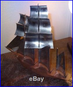 Beau bateau voilier maquette métal chromé palissandre design 1950's