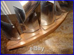 Beau bateau voilier maquette métal chromé palissandre design 1950's
