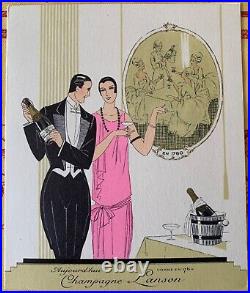 Beau menu vierge art déco 1920's années folles CHAMPAGNE LANSON publicité