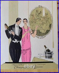 Beau menu vierge art déco 1920's années folles CHAMPAGNE LANSON publicité