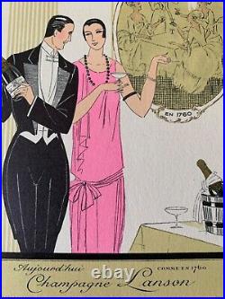 Beau menu vierge art déco 1920's années folles CHAMPAGNE LANSON publicité