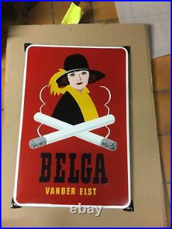 Belle Copie ancienne gde plaque émaillée BELGA Cigarette 70X47cm Femme Art Déco