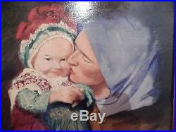 Belle peinture mère et son enfant sur bois signé R Delbecq/art/collection/déco