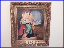 Belle peinture mère et son enfant sur bois signé R Delbecq/art/collection/déco