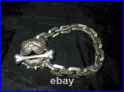 Bracelet Art Deco/metal Chrome/bouledogue/motard