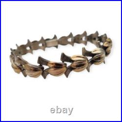 Bracelet Art déco tardif en argent avec vue dorée, motif de feuilles, 1940-1950