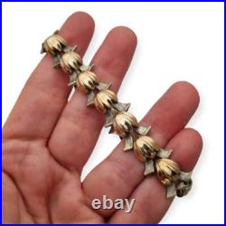 Bracelet Art déco tardif en argent avec vue dorée, motif de feuilles, 1940-1950