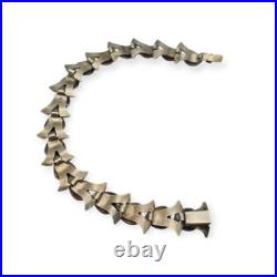 Bracelet Art déco tardif en argent avec vue dorée, motif de feuilles, 1940-1950