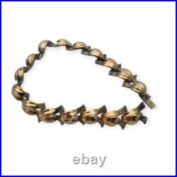 Bracelet Art déco tardif en argent avec vue dorée, motif de feuilles, 1940-1950
