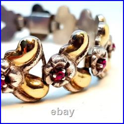Bracelet art déco en argent, or et rubis. Antiquités. Bracelet en argent doré Bracelet art déco en argent, or et rubis. Antiquités. Bracelet en argent doré